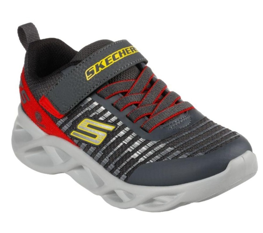 Children Skechers | Skechers Twisty Brights - Novlo Charcoal Red