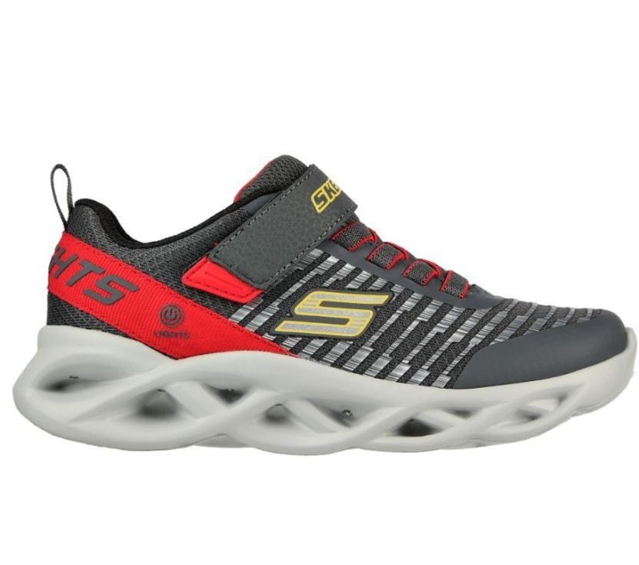 Children Skechers | Skechers Twisty Brights - Novlo Charcoal Red