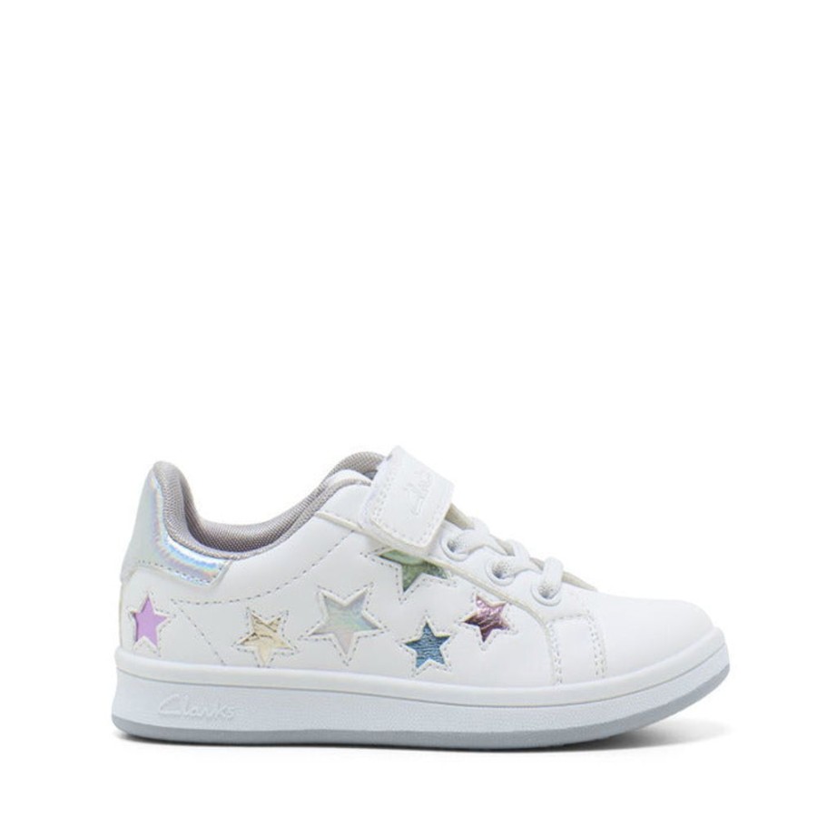 Children Clarks | Clarks Delaney Junior E+ White Metallic Multi